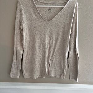 Beige V-Neck Long Sleeve Top